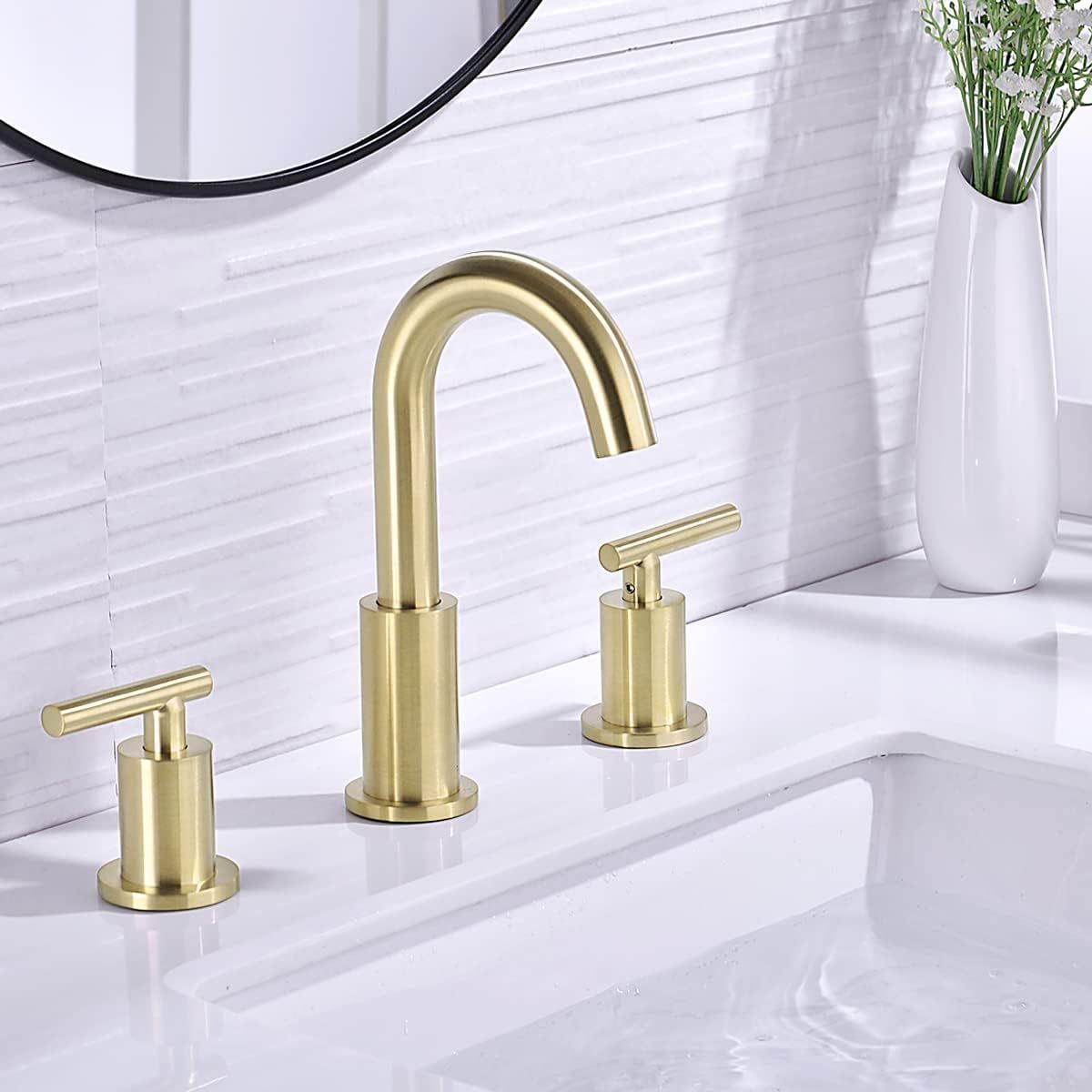 2 Handle  Brass Bathroom Sink Faucet 3 Hole Widespread with  Overflow Pop Up Drain Assembly