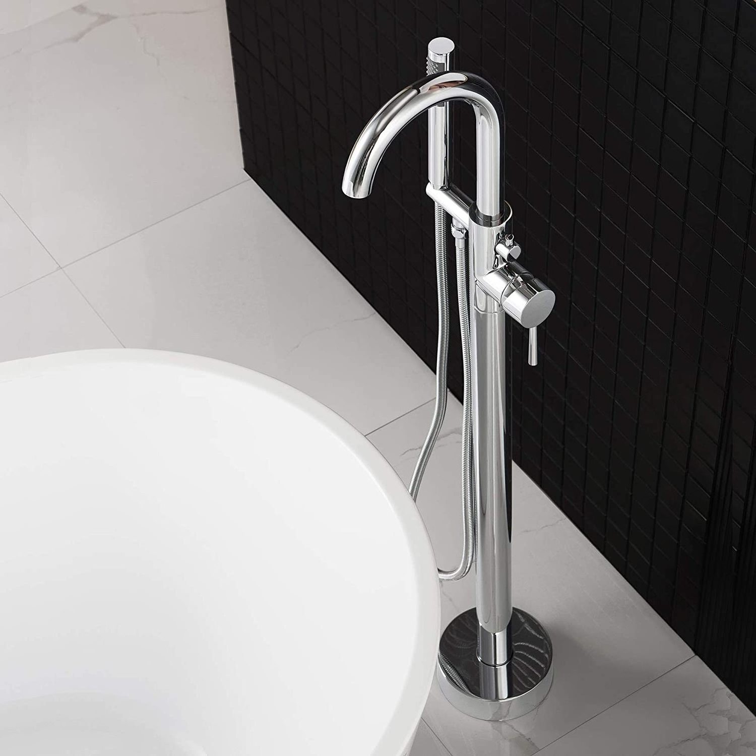 Freestanding Bathtub Faucet Tub Filler Faucets Chrome Floor Mounted Brass Bathroom Faucets with Handheld Shower