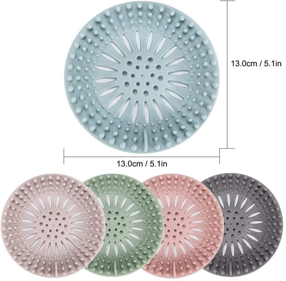 Durable Silicone Hair Stopper, Hair Catcher, Shower Drain Covers for Bathroom Bathtub and Kitchen Sink, sell 5 colors as a pack