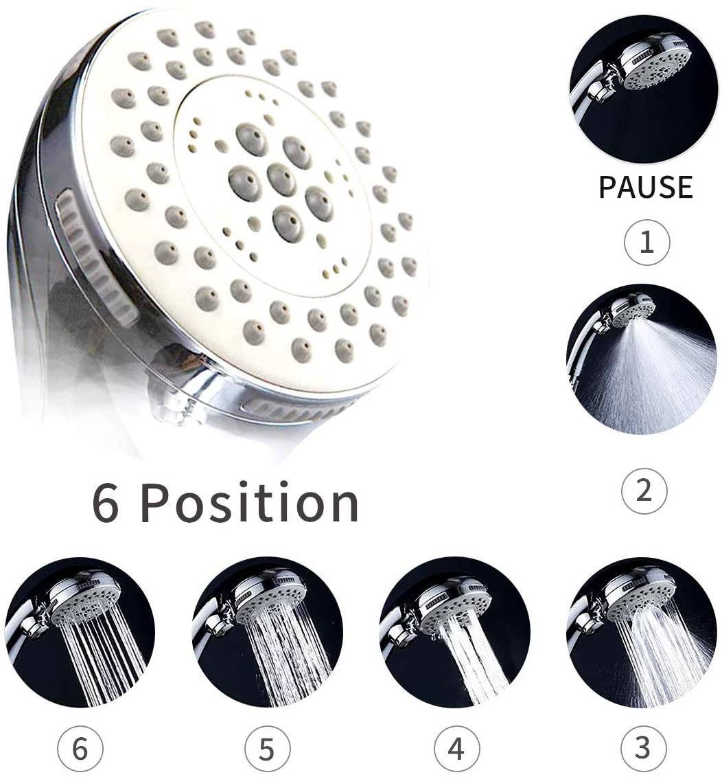 Shower Head Kit with Hose, Luxurious Stainless Steel 8'' Rain Showerhead and 5 Settings Handheld Combo with Push Button Flow Con