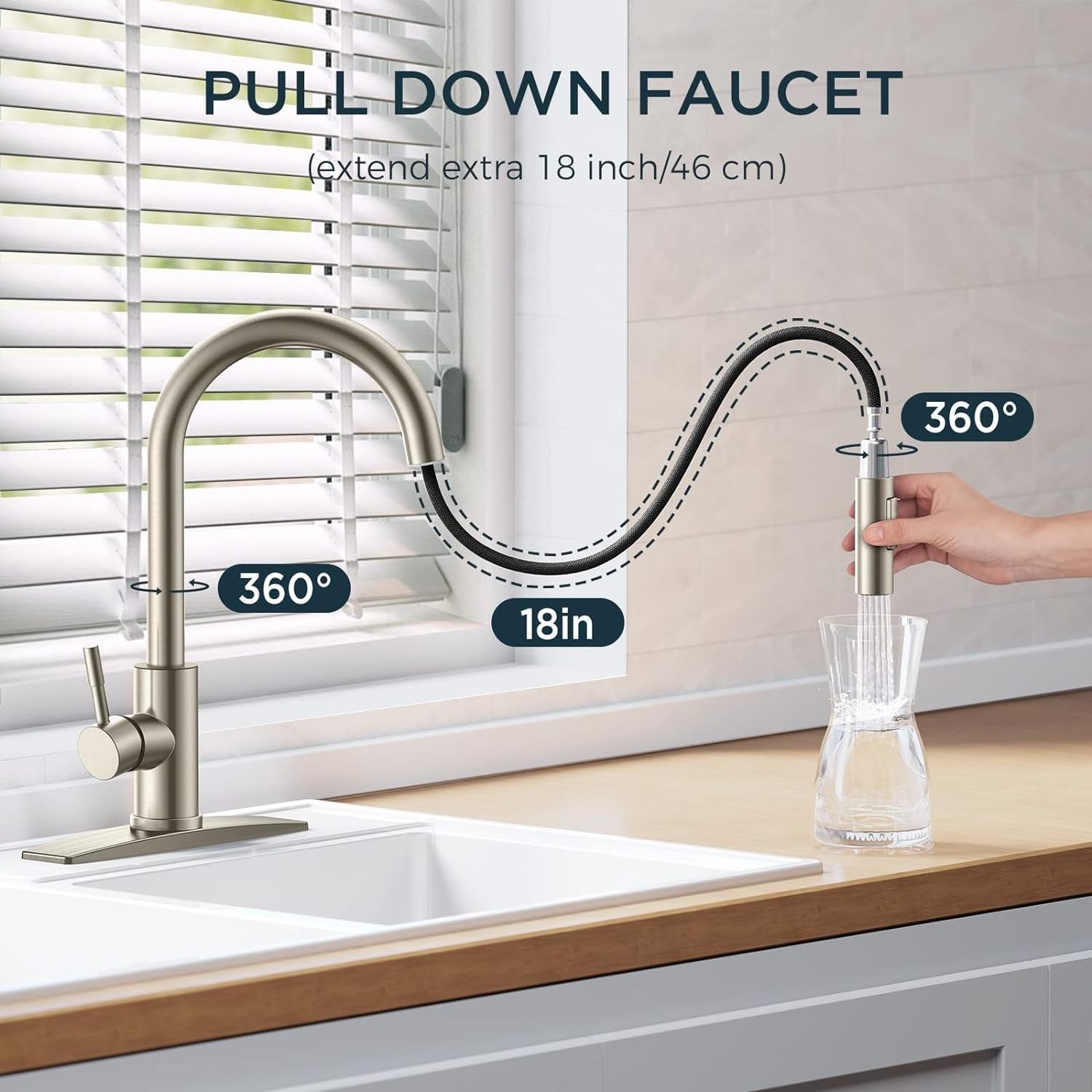 High Arc Stainless Steel Material Kitchen Faucet with Pull Down Sprayer