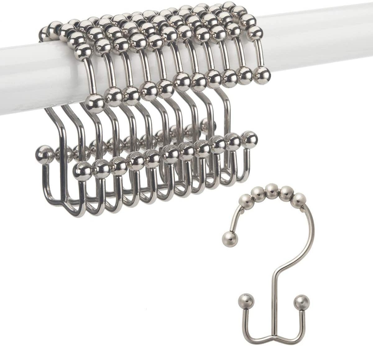 GALENPOO Shower Curtain Hooks Rings Rust-Resistant Metal Double Glide Shower Hooks for Bathroom Shower Rods Curtains Set of 12