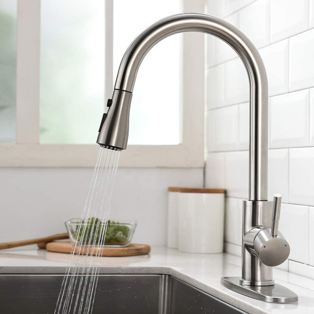 Touch Kitchen Faucets Pull Down Sprayer Latest Upgrade Smart Kitchen Sink Faucets with Deck Plate Stainless Steel Brushed Nickle