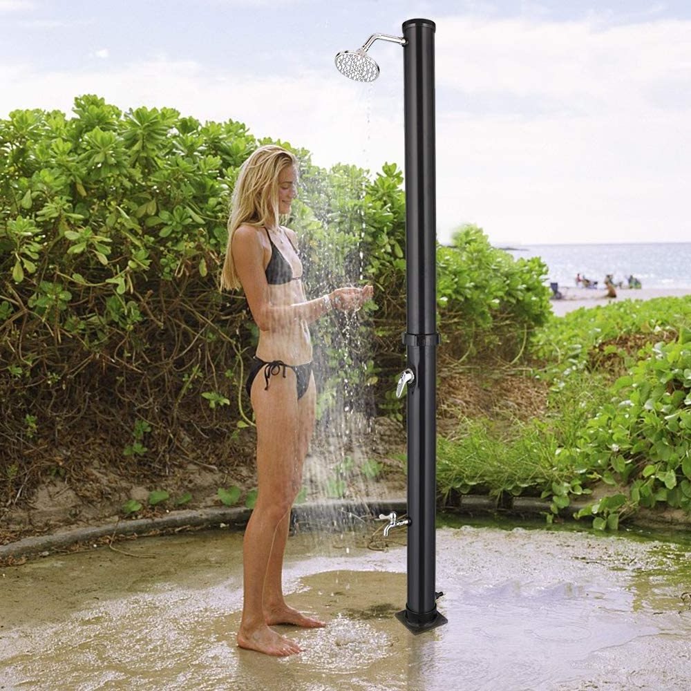 7.2Ft 5.5 Gallon Solar Heated Shower,2-Section with Shower Head and Foot Shower Tap,for Outdoor Backyard Poolside Beach Pool Spa