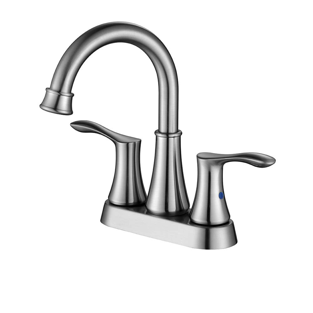 Swivel Spout 2-handle Lavatory Faucet Brushed Nickel Bathroom Sink Faucet with Pop-up Drain and Faucet Supply Lines