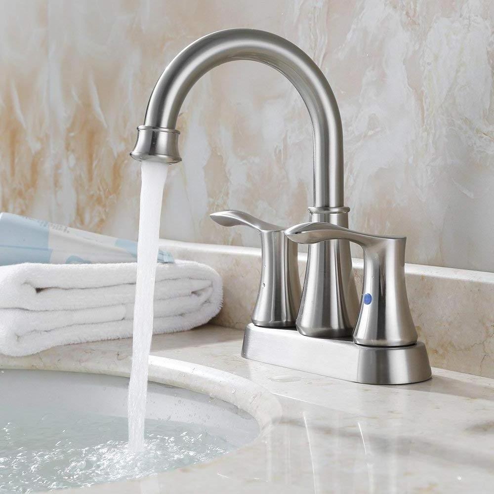 Swivel Spout 2-handle Lavatory Faucet Brushed Nickel Bathroom Sink Faucet with Pop-up Drain and Faucet Supply Lines