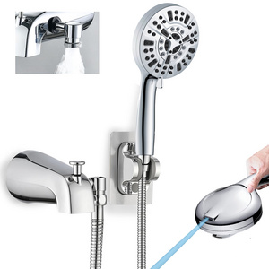 Slip-On Tub Spout with Diverter, High Pressure 10 Settings Hand Held Shower, All Metal Bathtub Faucet with Sprayer Chrome