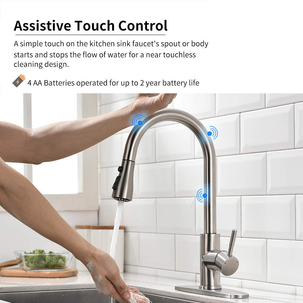 Touch Kitchen Faucets Pull Down Sprayer Latest Upgrade Smart Kitchen Sink Faucets with Deck Plate Stainless Steel Brushed Nickle