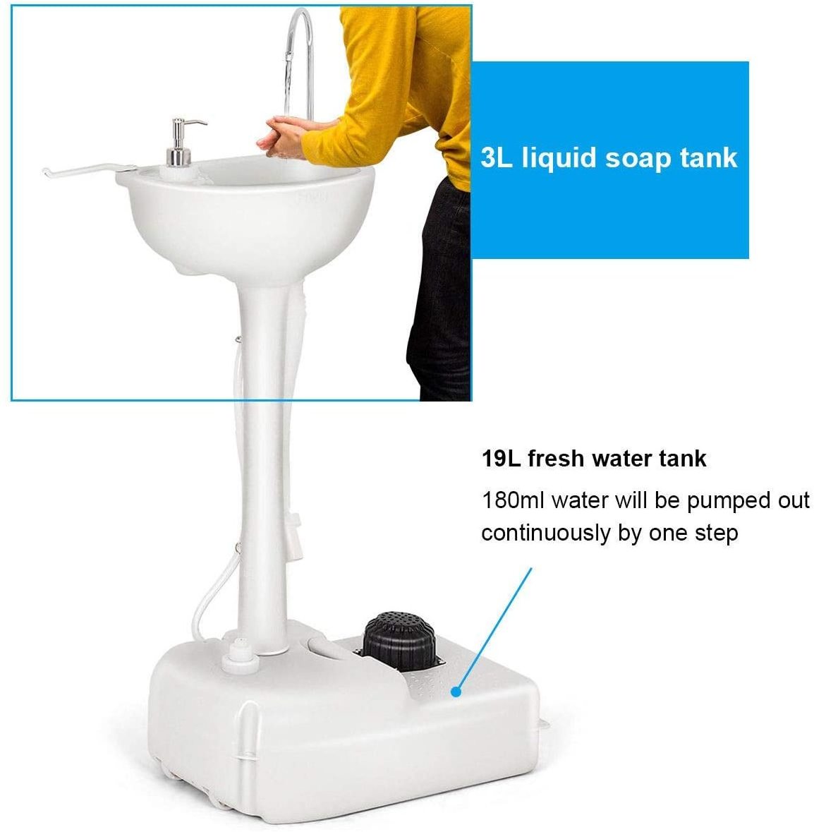 Portable Wash Sink with Towel Holder and Soap Dispenser for Outdoor Camping Travel Events 19L Water Capacity