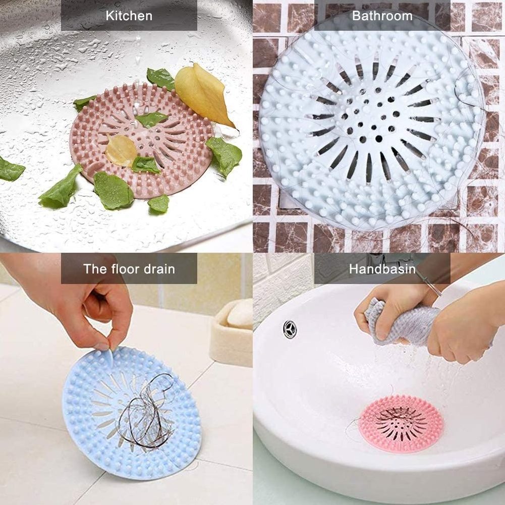 Durable Silicone Hair Stopper, Hair Catcher, Shower Drain Covers for Bathroom Bathtub and Kitchen Sink, sell 5 colors as a pack