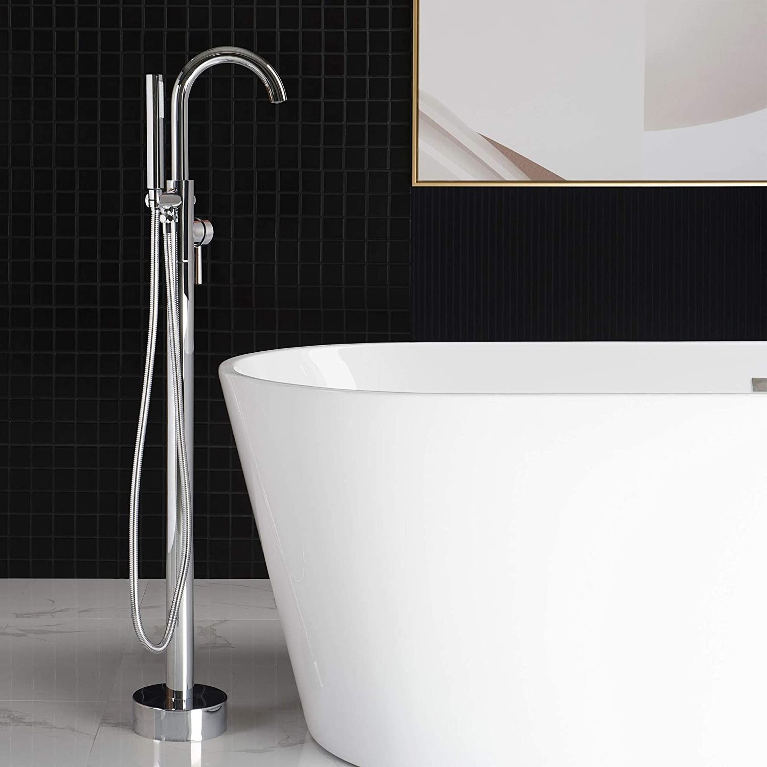 Freestanding Bathtub Faucet Tub Filler Faucets Chrome Floor Mounted Brass Bathroom Faucets with Handheld Shower