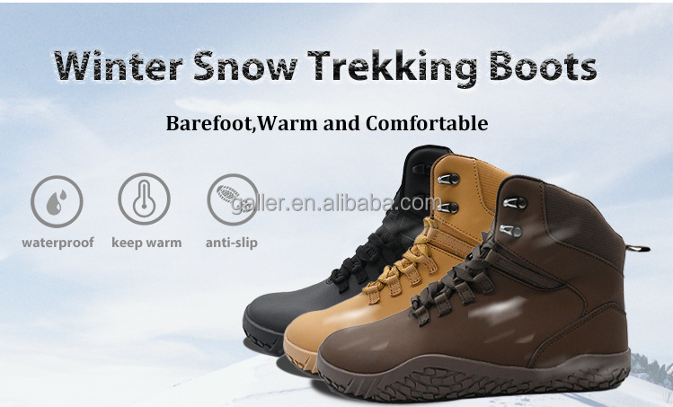 Soft Microfiber Leather Fur Minimalist Shoes Women Snow Men's Wide Toe Box Hiking Shoes Winter Barefoot Boots