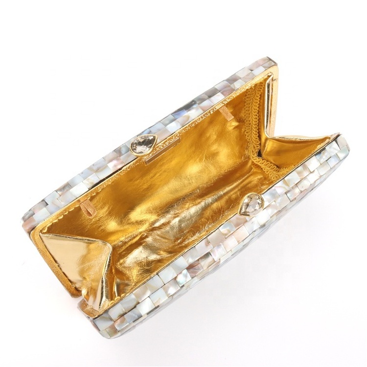 Factory Wholesale Rectangular Silver Women Ladies  Evening Party Acrylic Frame Shell Clutch Bag