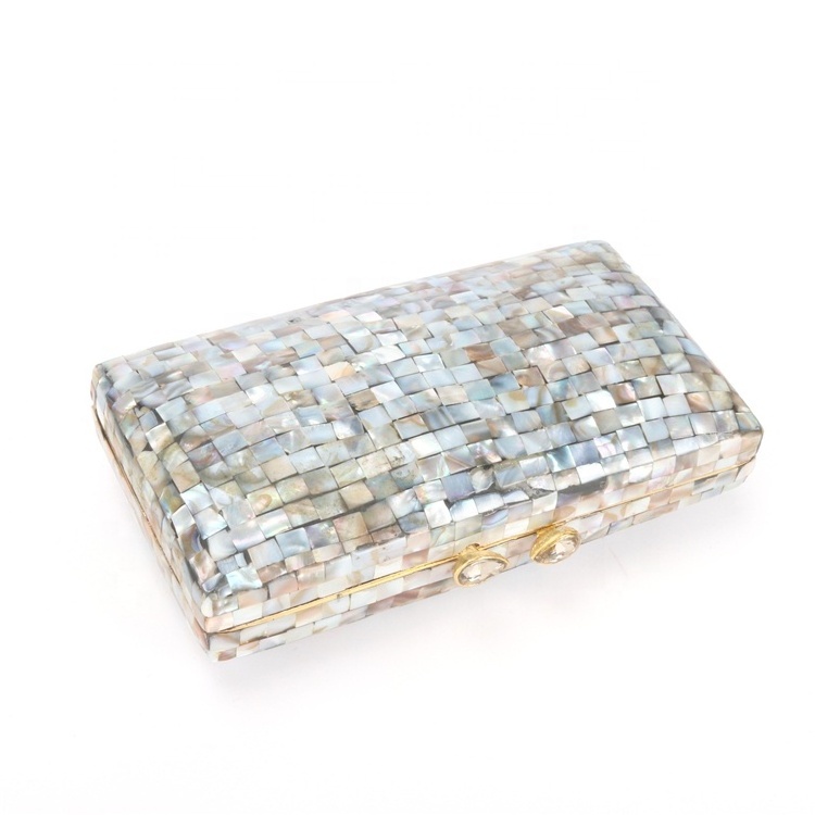 Factory Wholesale Rectangular Silver Women Ladies  Evening Party Acrylic Frame Shell Clutch Bag