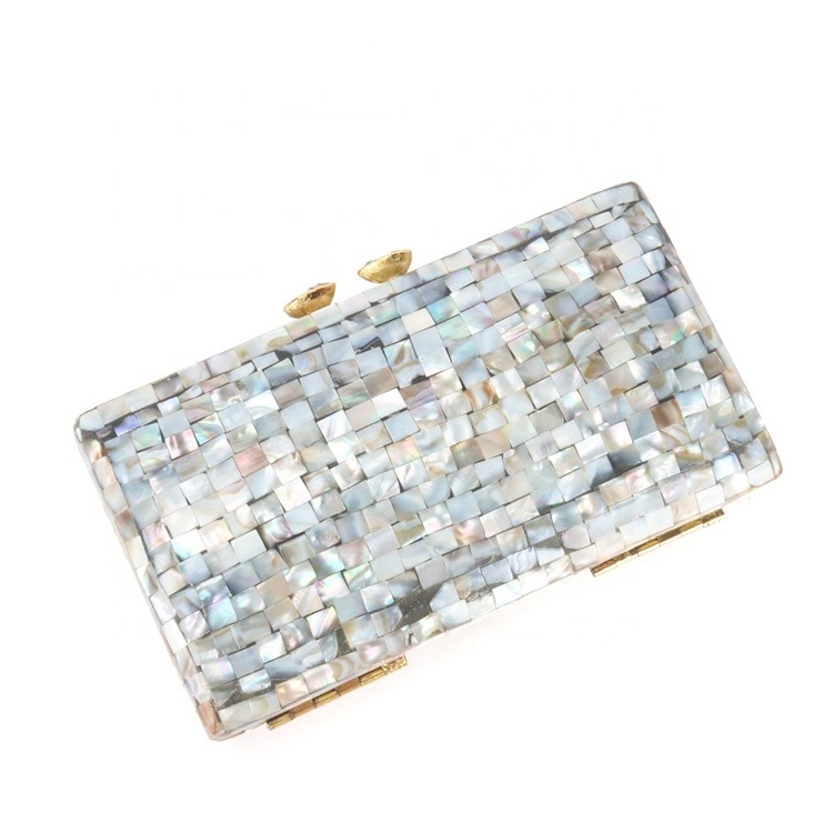 Factory Wholesale Rectangular Silver Women Ladies  Evening Party Acrylic Frame Shell Clutch Bag