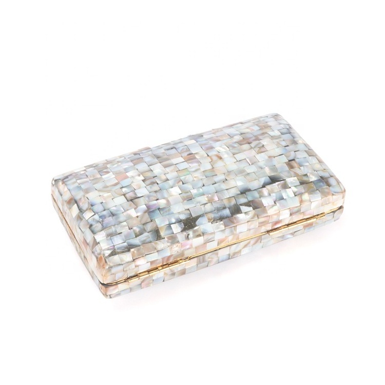 Factory Wholesale Rectangular Silver Women Ladies  Evening Party Acrylic Frame Shell Clutch Bag