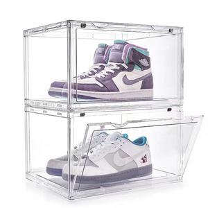 Sneaker Stackable Shoe Storage Boxes Drop Front Acrylic Drawer Type Magnetic Clear Shoe Box Sneakers Display Racks