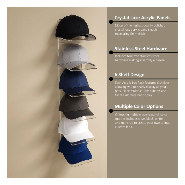 Boutique Cap Floor Standing Display Rack Baseball Cap Tower Acrylic Display Rack Hats Floor Display Stand