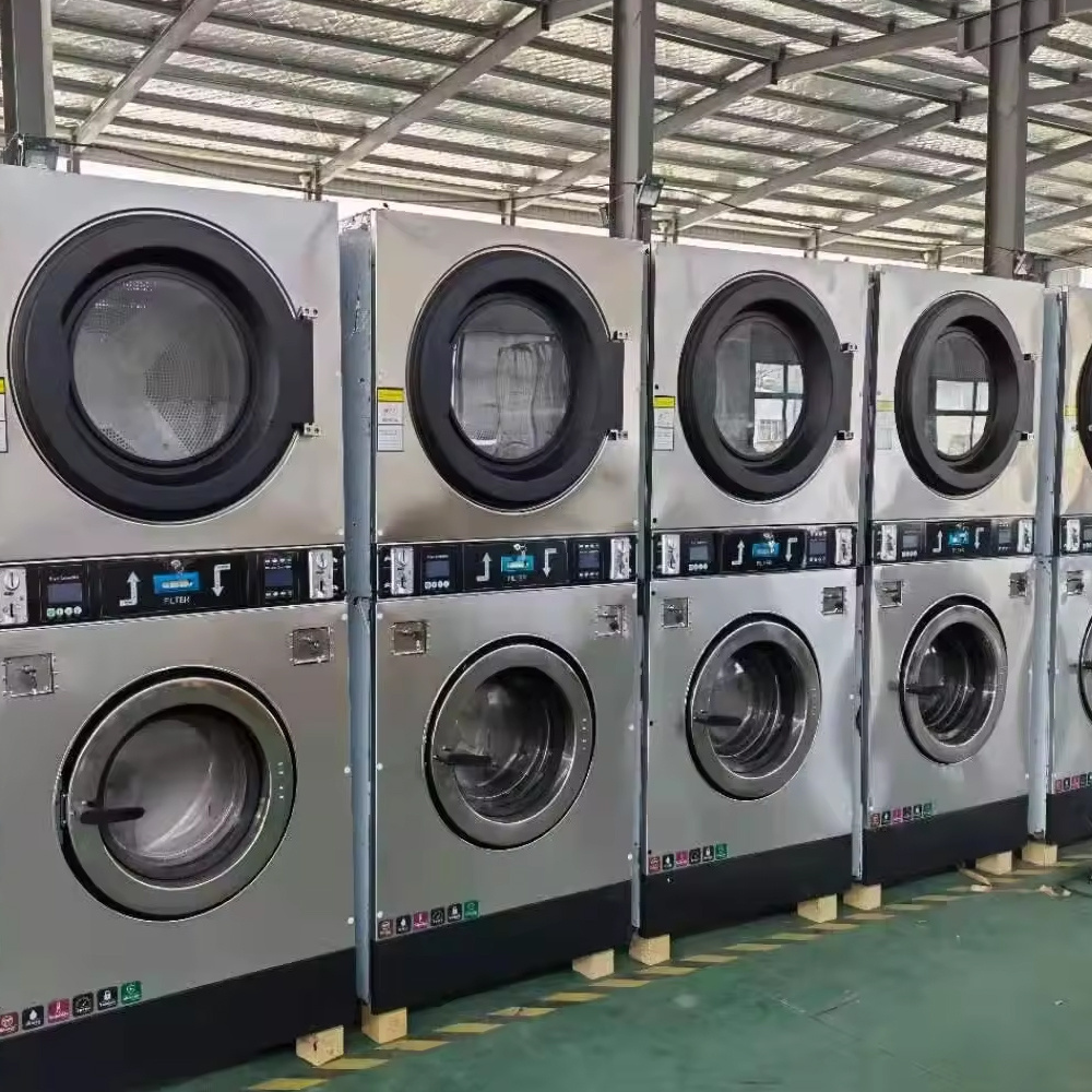 Laundromat Coin Operated Laundry Washing Machines and Dryer , 12kg - 25 kg Commercial Stacked Washer and Dryer