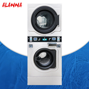 Laundromat Coin Operated Laundry Washing Machines and Dryer , 12kg - 25 kg Commercial Stacked Washer and Dryer