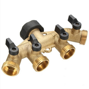 3/4 inch outdoor 4 way multi-outlet water tap adapter brass manifold ball valve for Garden sprinkler  irrigation Y connector