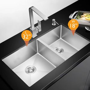 Luxury 304 kitchen sink undermount double bowl handmade square North America standard size stainless steel sink for kitchen