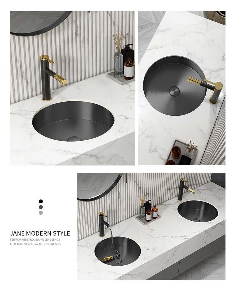 High-end Luxury Golden Sink Bathroom Stainless Steel SS304 Undermount Sinks Wash Basins