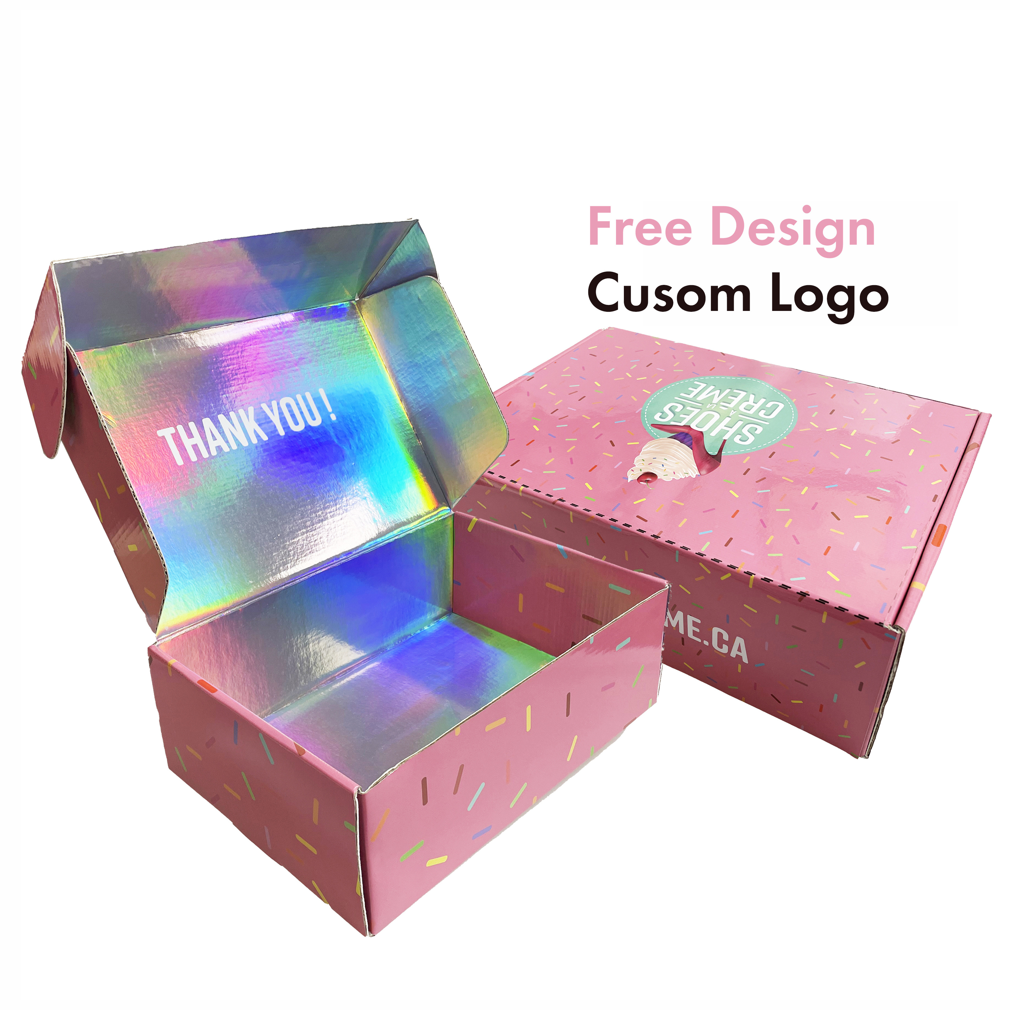 Custom Printed Shipping Mailing Box Folding Corrugated Cardboard Paper Packaging Holograph Pink Mailer Box with logo