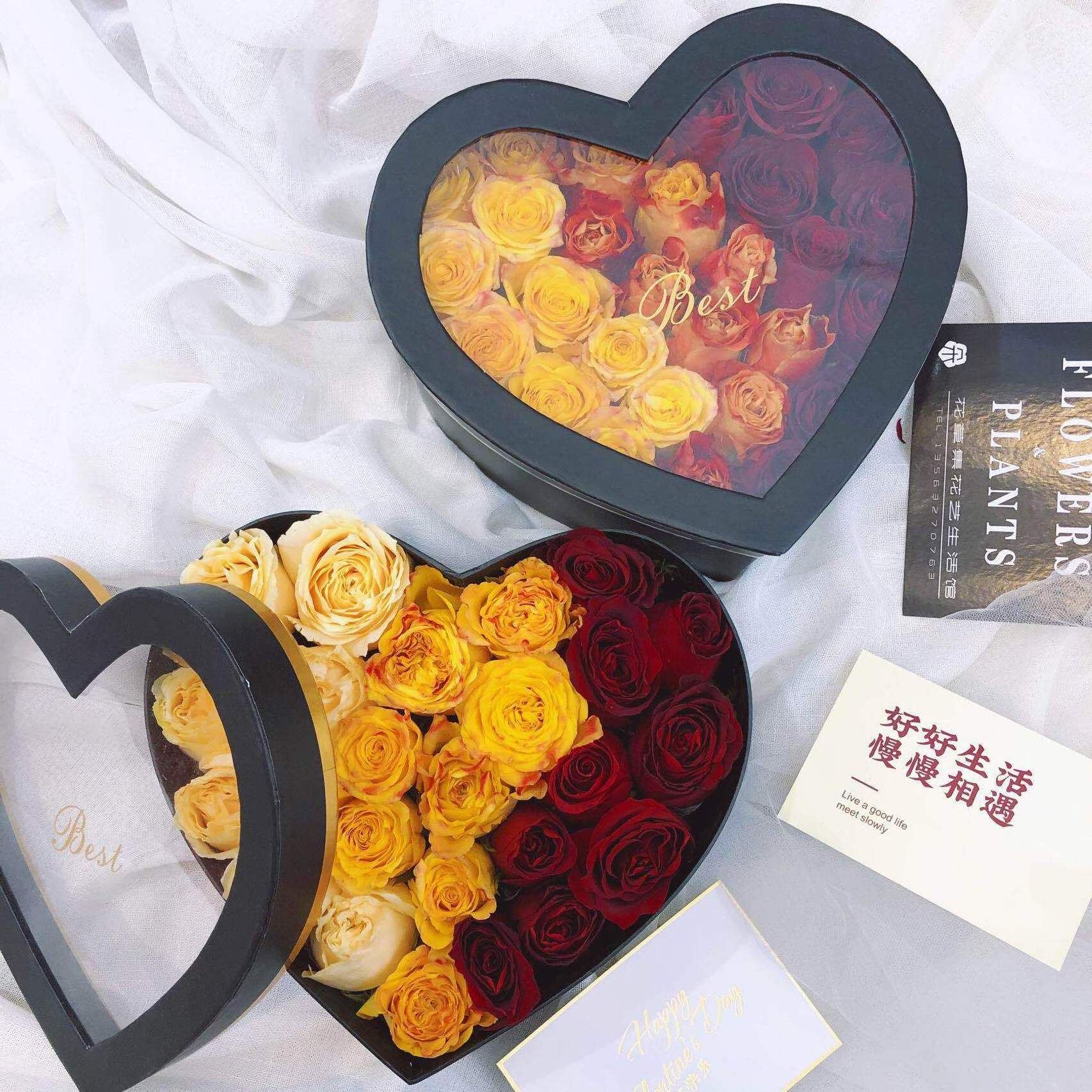 Heart Shaped Bridesmaid Wedding Gift Clear lip Boxes Rose Flower Bouquet Packaging Box With Transparent Window