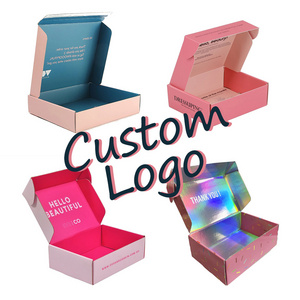 Custom Printed Shipping Mailing Box Folding Corrugated Cardboard Paper Packaging Holograph Pink Mailer Box with logo