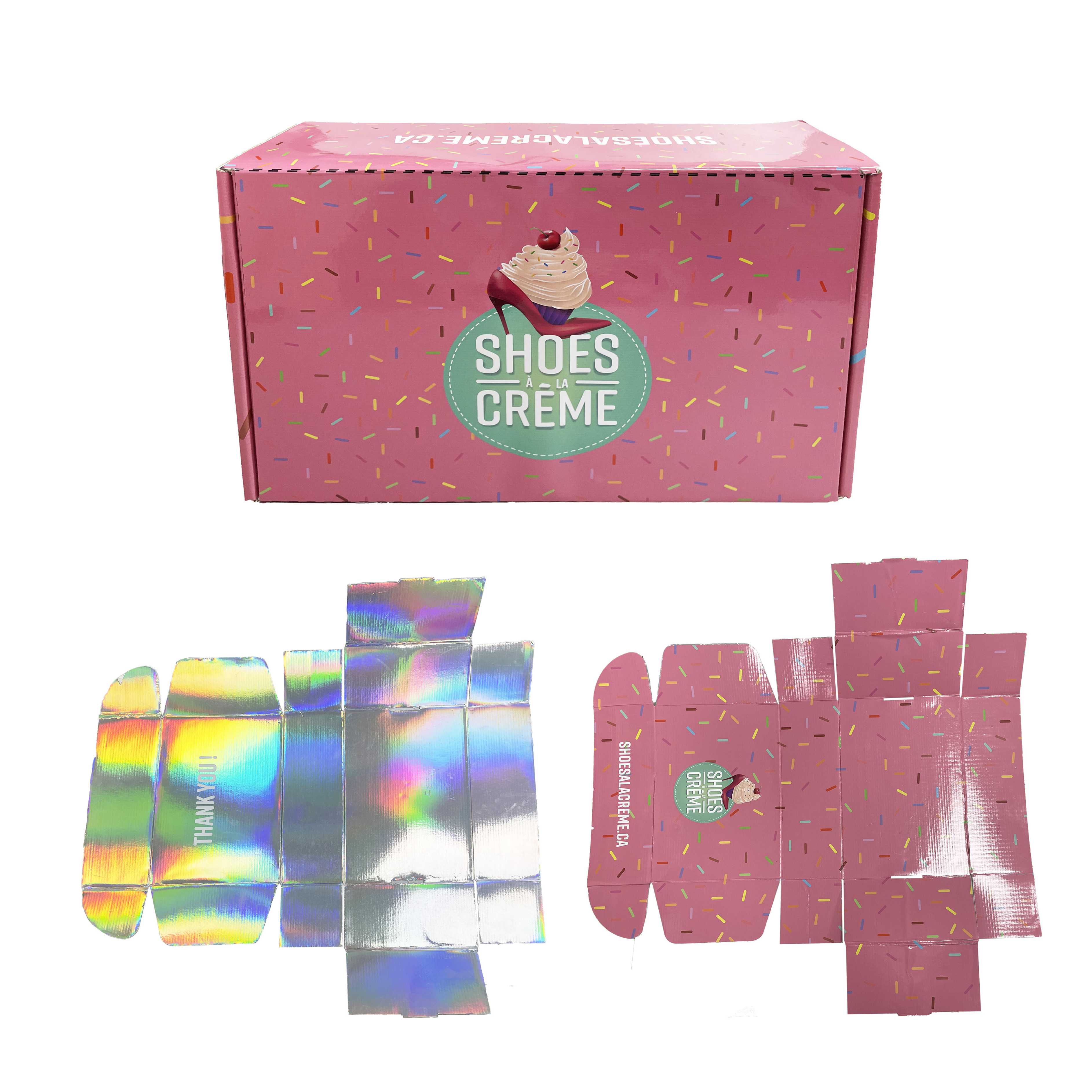 Custom Printed Shipping Mailing Box Folding Corrugated Cardboard Paper Packaging Holograph Pink Mailer Box with logo