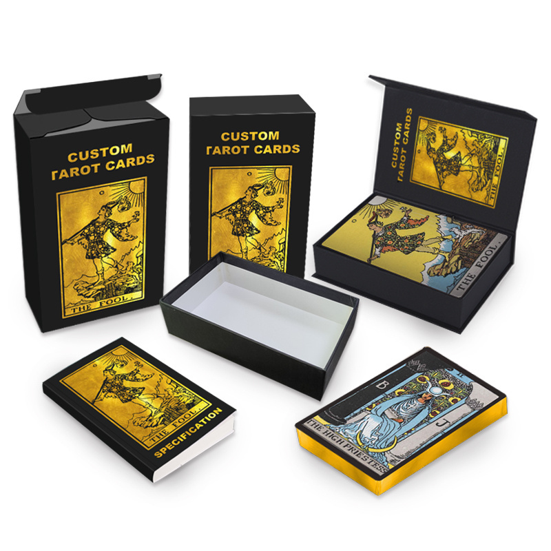 Customize a complete set of hot gold holographic tarot cards and box instructions