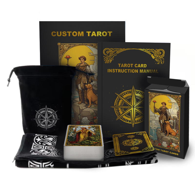 Customize a complete set of hot gold holographic tarot cards and box instructions