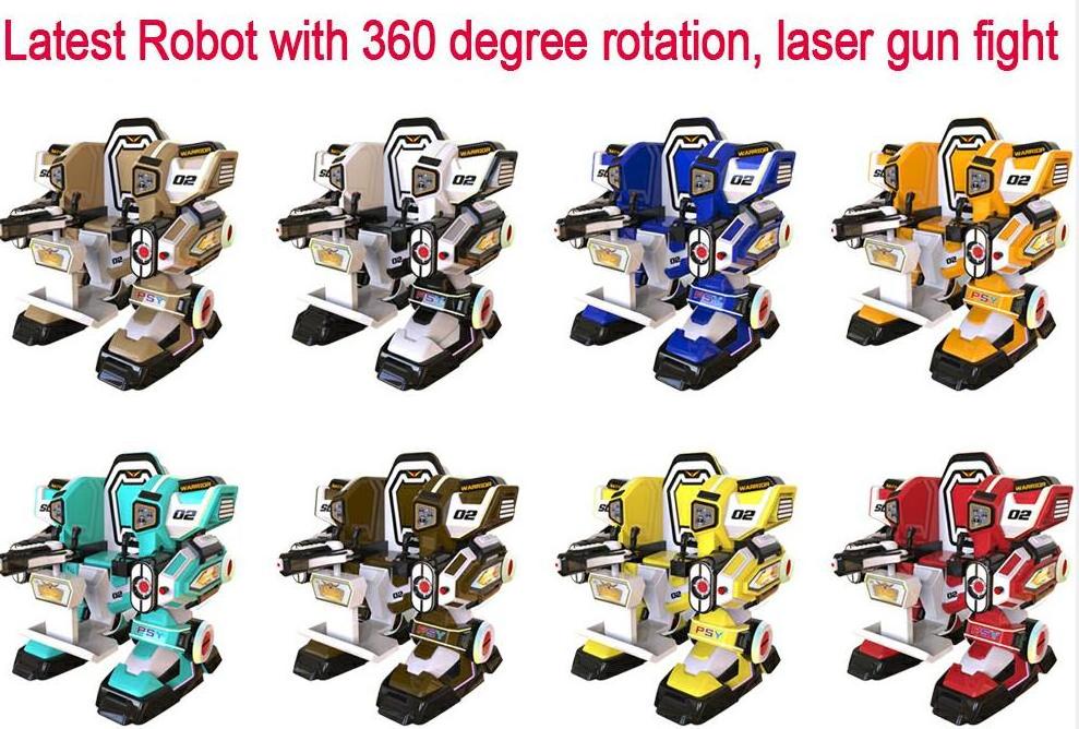 Battery Operate Kids Ride Robot Amusement Park Laser Gun Shoot Walking Battle King Robot