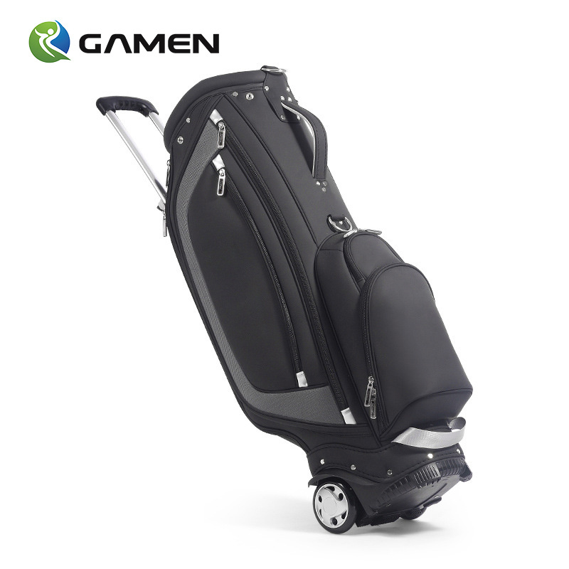 GAMEN Custom Professional Embroidery Logo Waterproof Soft PU Genuine Leather Golf Bag With Wheels