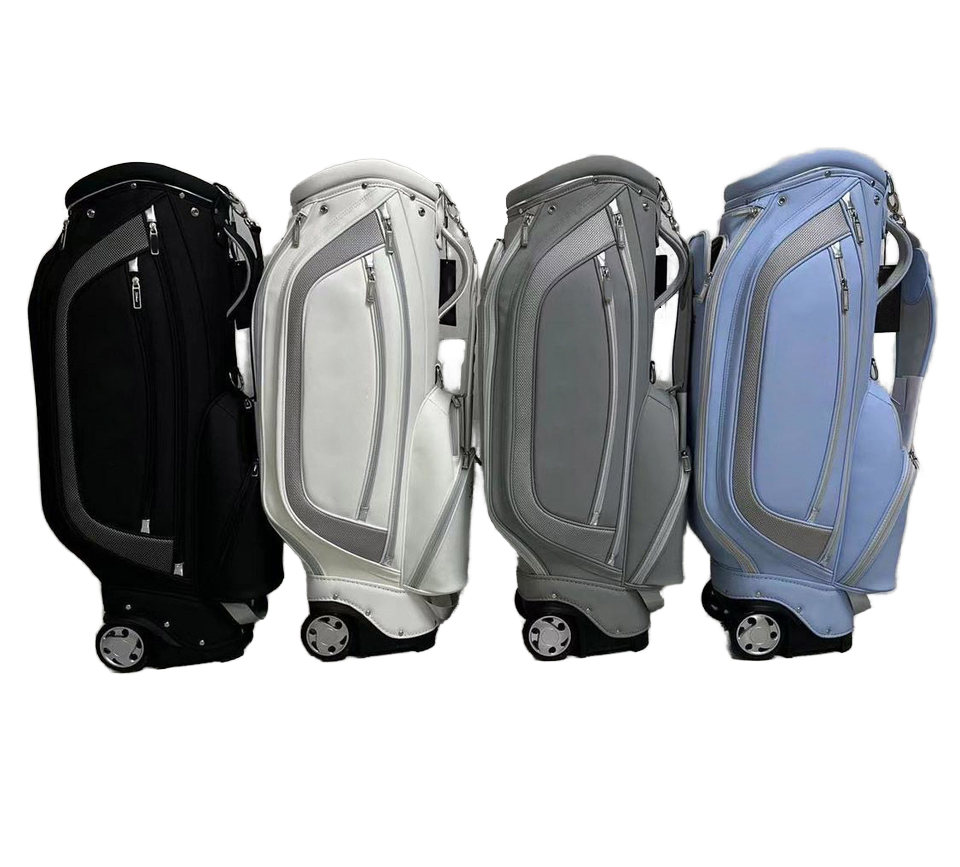 GAMEN Custom Professional Embroidery Logo Waterproof Soft PU Genuine Leather Golf Bag With Wheels