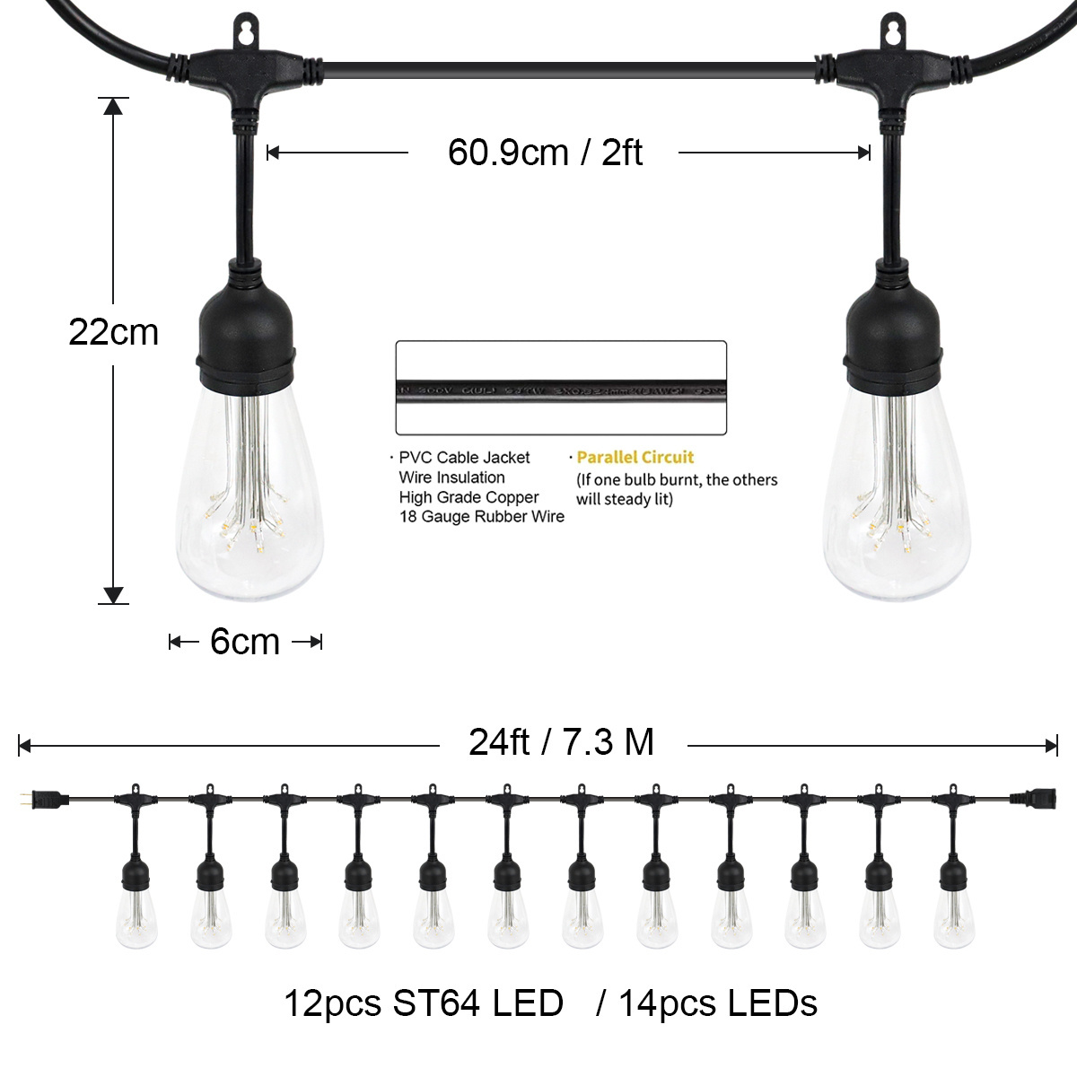 Outdoor Warm White LED Christmas Light String IP65 Rated Decorative Lighting for Halloween and Holiday Decorations