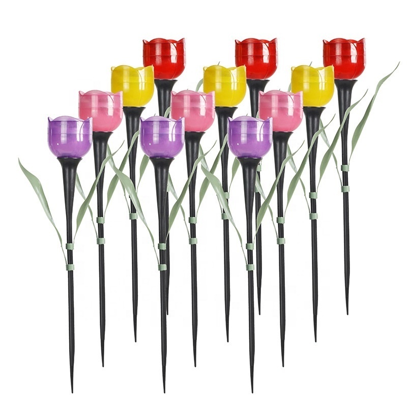 Colorful RGB color changing outdoor replacement stake solar powered tulip shaped garden solar flower lights