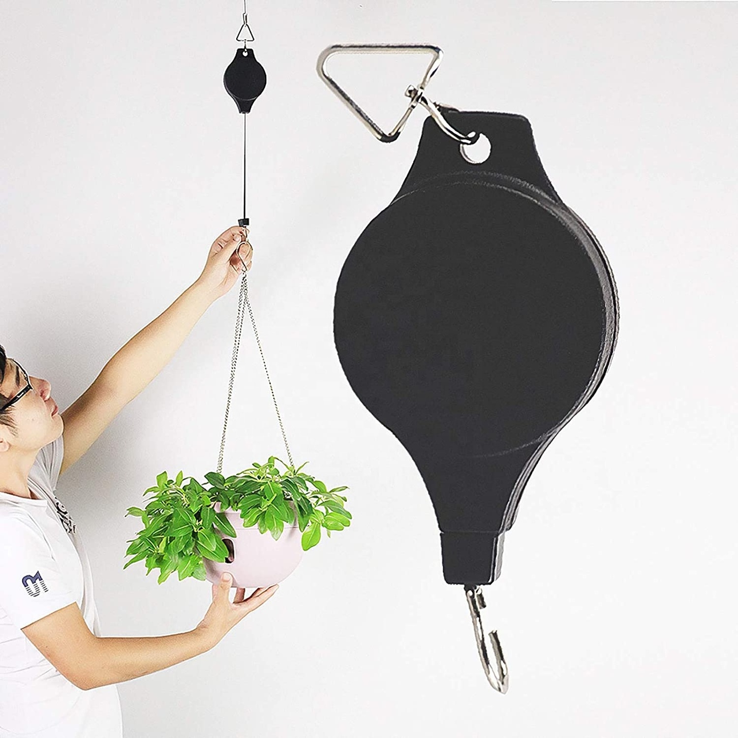 Retractable Hanging Basket Pulley Pull Down Hanger Adjustable Telescopic Hook for Hanging Basket Pots and Birds Feeder