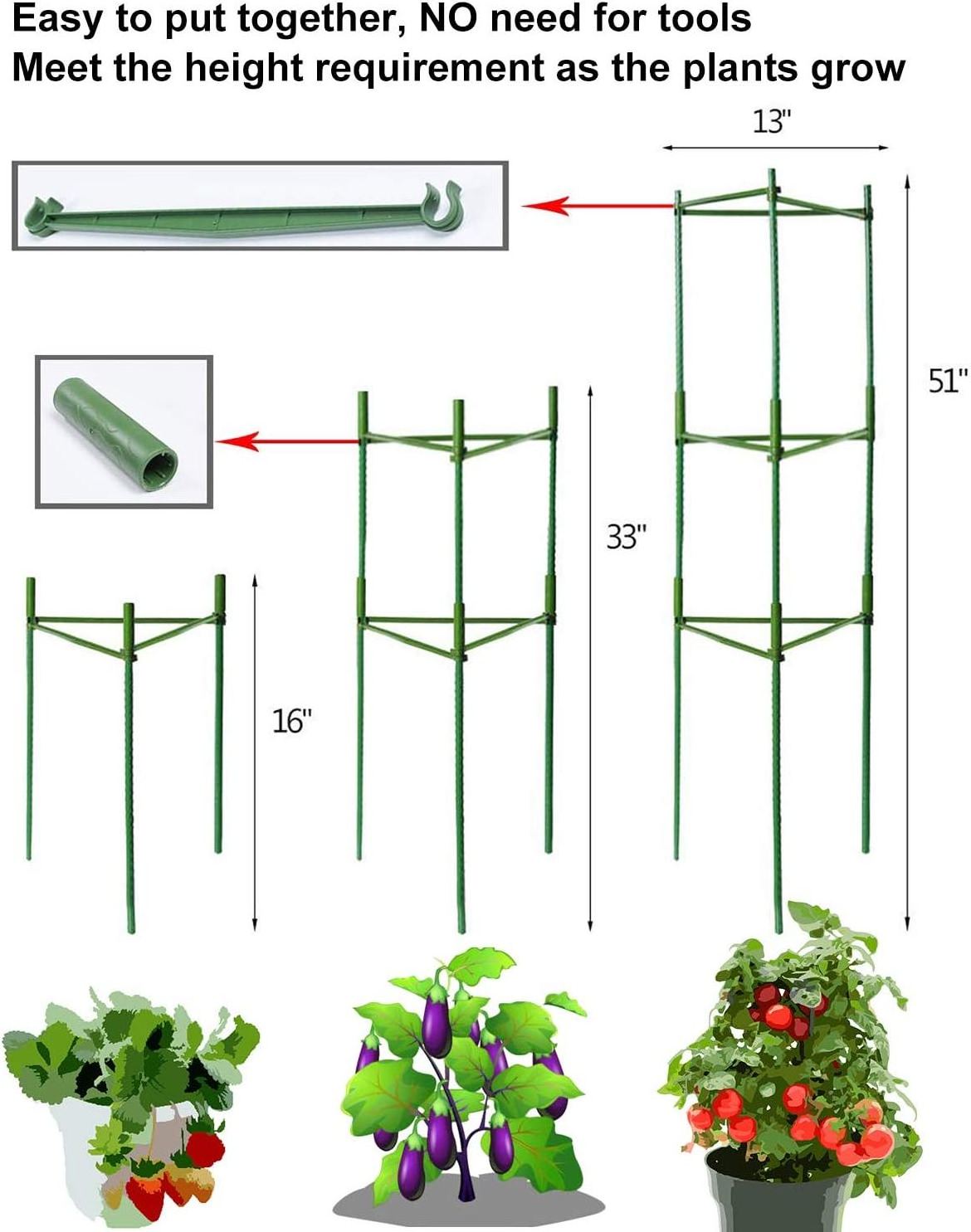 3 Pack Outdoor Garden Tomato Plant Cage Deformable Plant Support Stakes Trellis Cages for Climbing Vegetable