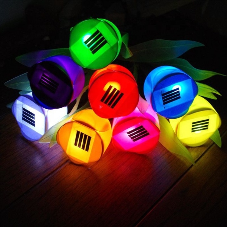 Colorful RGB color changing outdoor replacement stake solar powered tulip shaped garden solar flower lights