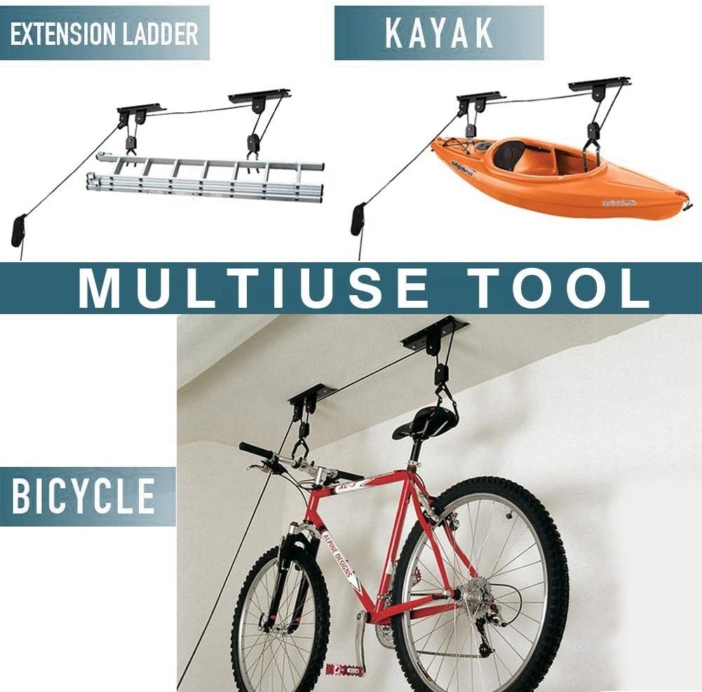 100lb Capacity Overhead Hoist Pulley System Bike Hanger for Bicycles or Ladders Secure Garage Ceiling Storage by Rad Cycle