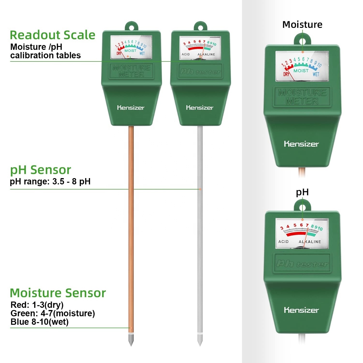 Soil Moisture/PH Meter Gardening Farm Lawn Test Kit Tool Digital Plant Probe Water Hydrometer for Indoor Outdoor No Battery