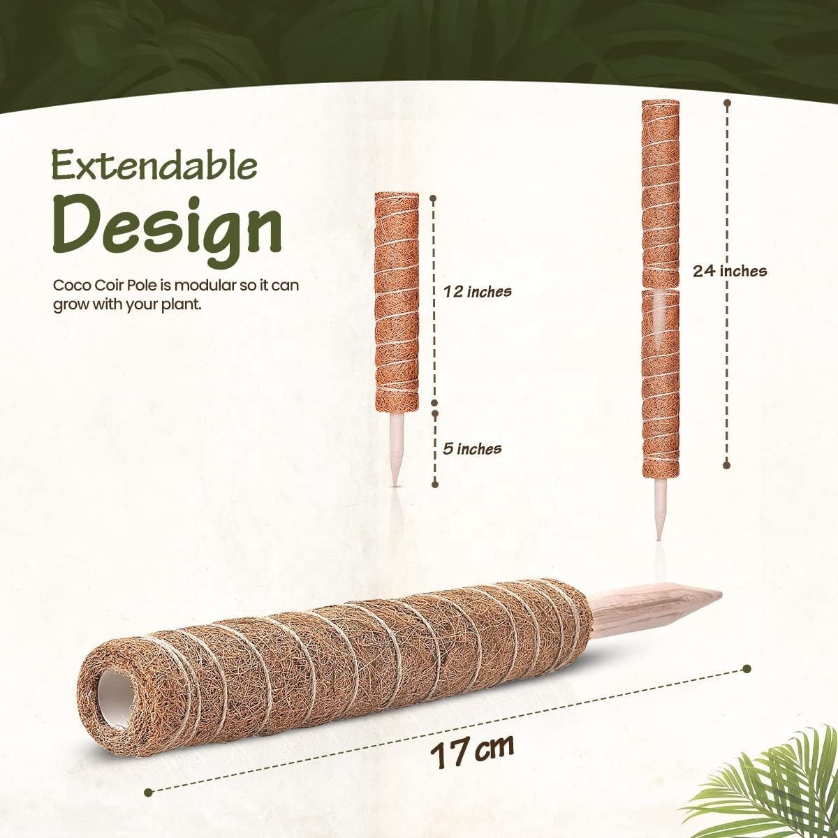 Monstera Plant Natural Coconut Coir Moss Totem Pole Plant Extension Support Creeper Potted Support Stick with Coconut Fiber