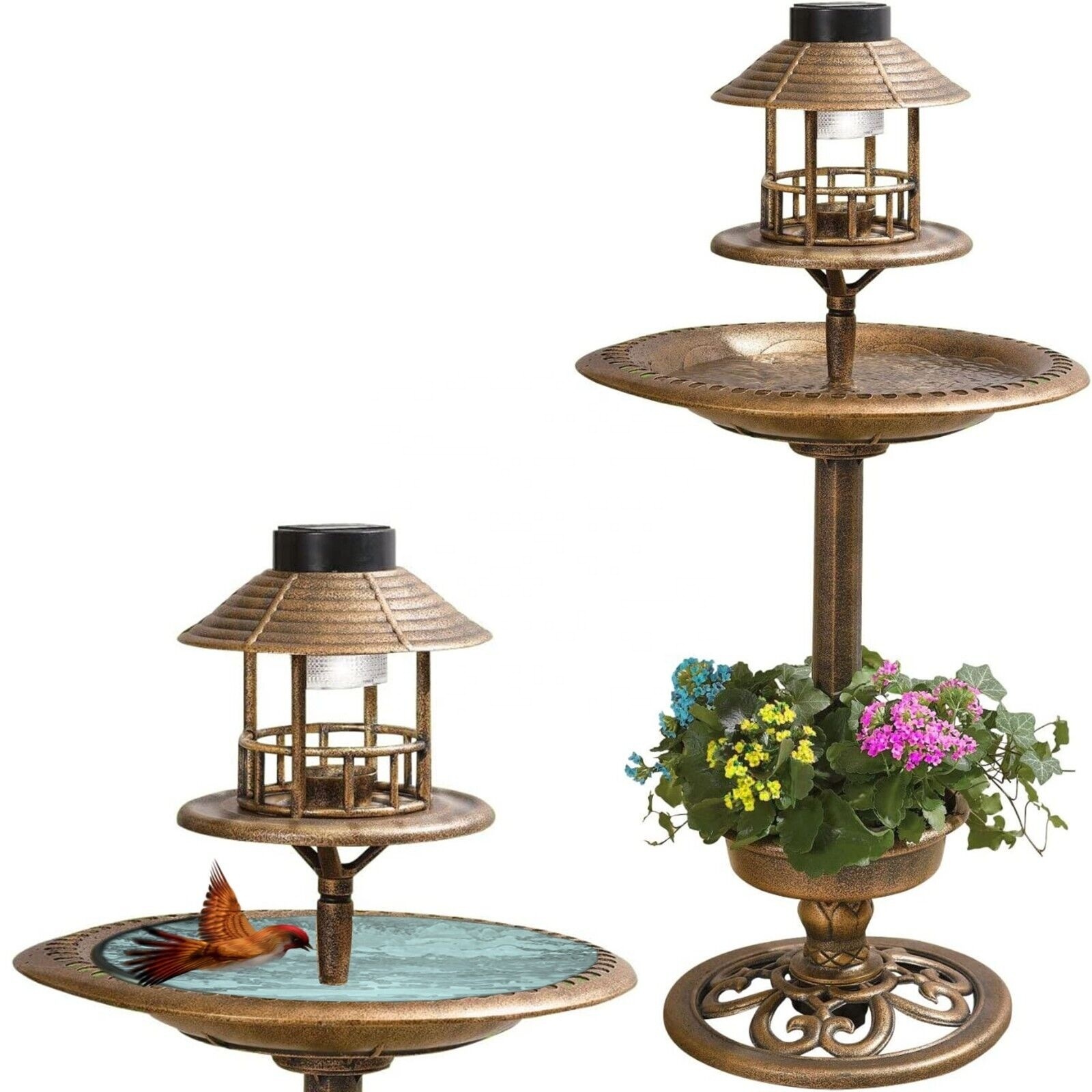 Bird Bath Feeder Bowl with Solar Light Garden & Patio Bird Feeding Table Station