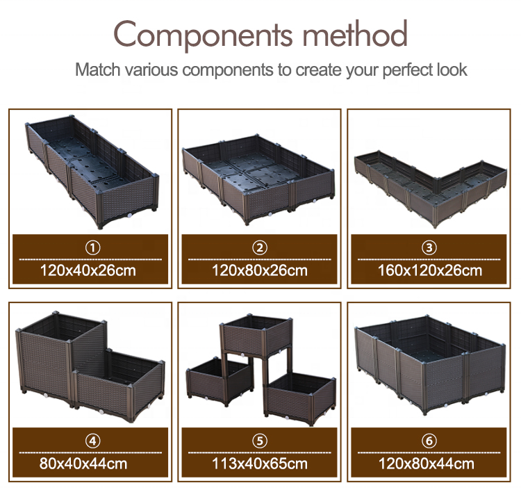 PP Self Watering Elevated Raised Garden Bed Outdoor Balcony Plastic Square Planter Boxes