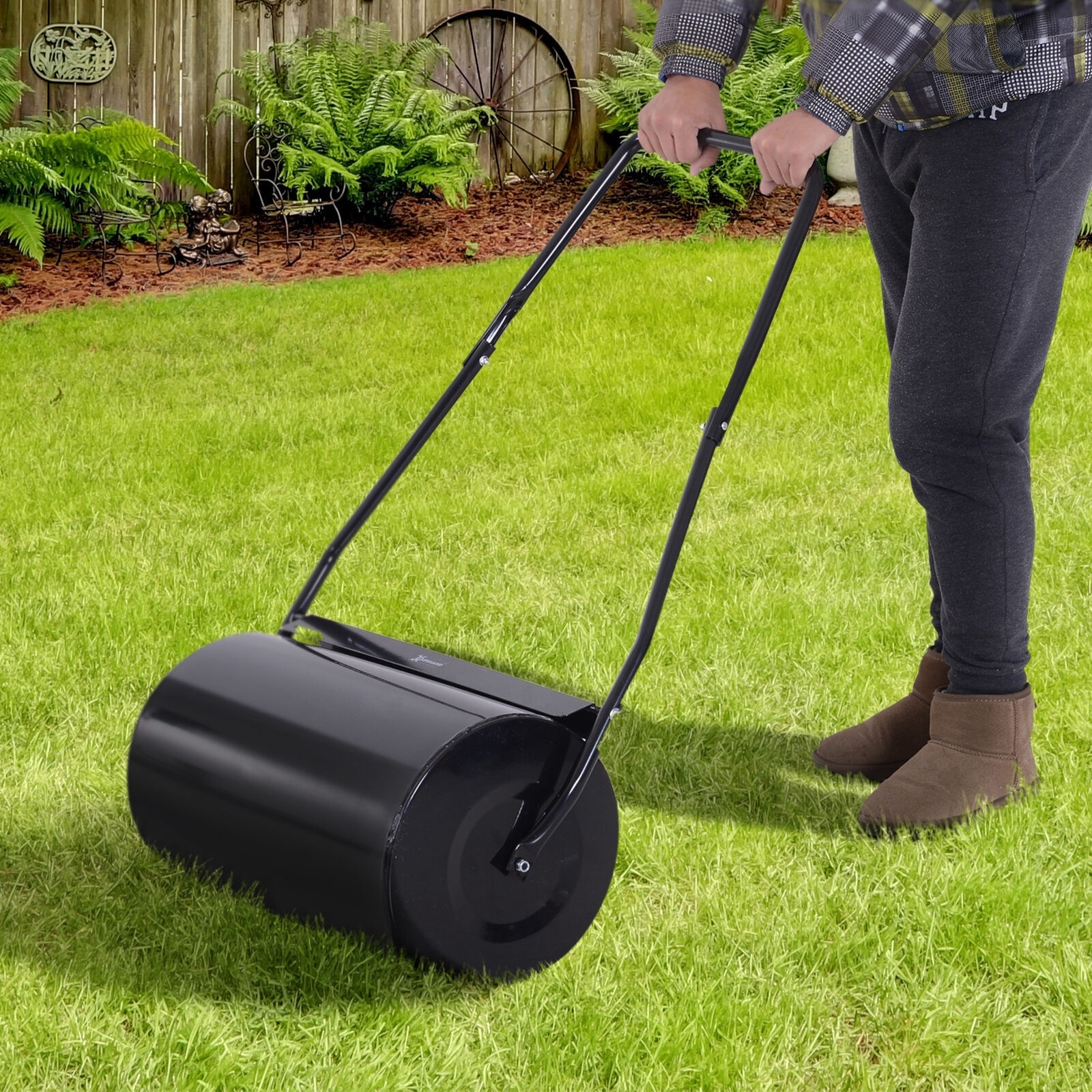 Heavy Duty Durable Water Filled Steel Manual Garden Grass Hand Push Lawn Roller 38L