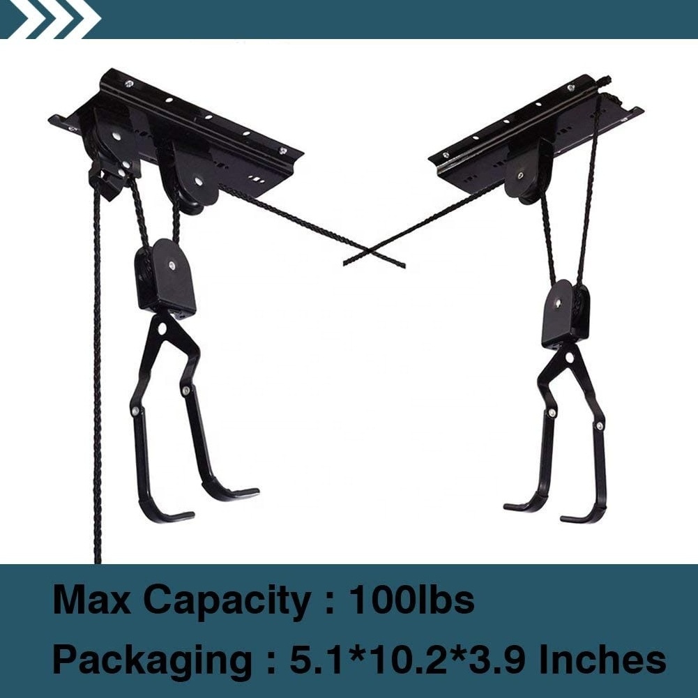 100lb Capacity Overhead Hoist Pulley System Bike Hanger for Bicycles or Ladders Secure Garage Ceiling Storage by Rad Cycle