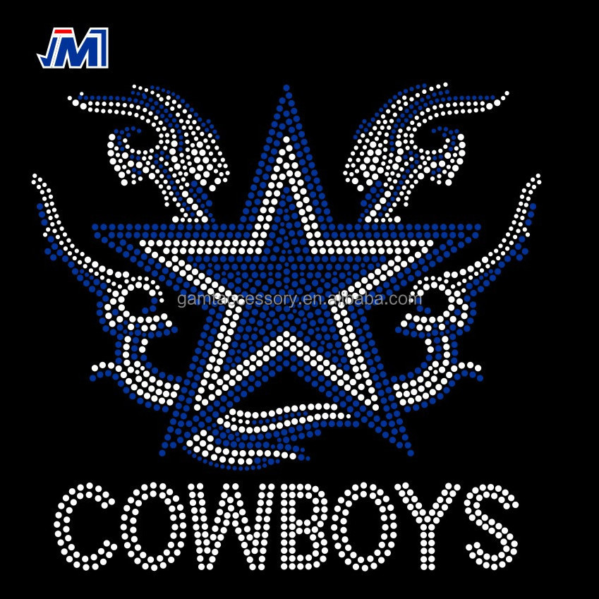 JMT Hotsale Custom Dallas Cowboys Football Rhinestone Transfer Designs Hotfix Rhinestone Logo Heat Transfer Design For T-shirts