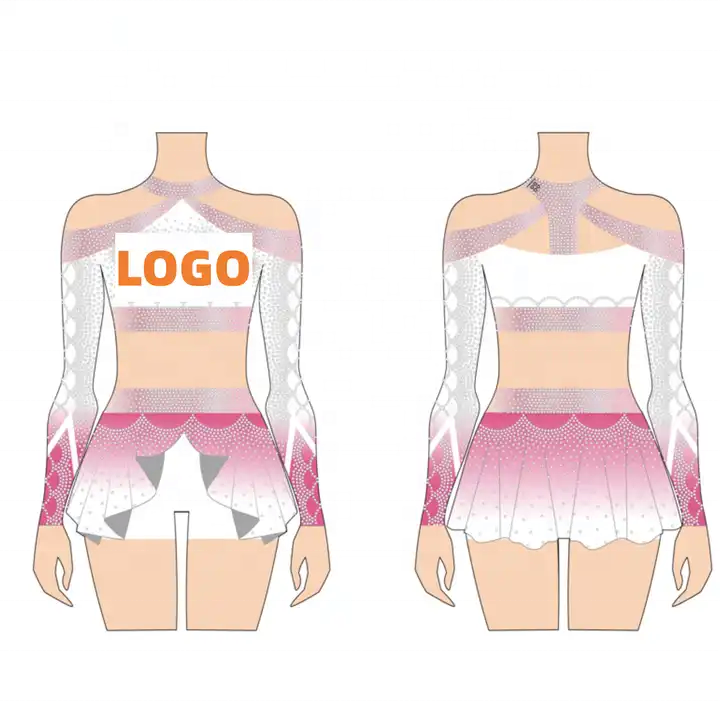 Hot Sale Long Sleeve Top Skirt Sexy Girl Cheerleading Uniform Shiny Rhinestone Stage Costume Rhinestone Cheerleading Uniforms